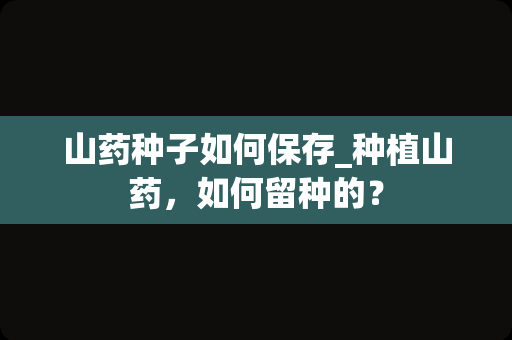 山药种子如何保存_种植山药，如何留种的？