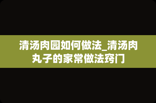 清汤肉园如何做法_清汤肉丸子的家常做法窍门